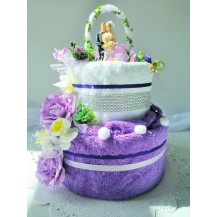 Textilní dort dvoupatrový (fialkovo bílý)
