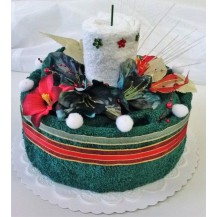 Textilní dort ve tvaru svícnu  (tm.zelený- bílý)