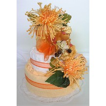 Textilní dort třípatrový - žluté chryzantémy