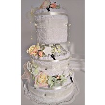 Textilní svatební dort třípatrový bílá růže 2ks osuška 2ks ručník