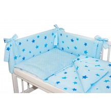 3-dílná sada mantinel s povlečením Minky 135x100 Baby Stars modré - sv. modrá