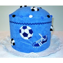 Veratex Textilní dort středně modrý s výšivkou kopačky a míče (21 barev)