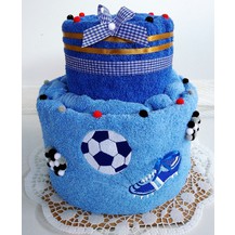 Fotbalový textilní dort dvoupatrový vyšitá kopačka s míčem (možnost vyšít jméno / přezdívku doplatek 75kč)